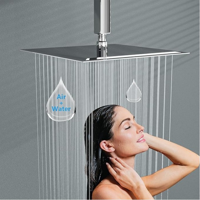 16 Inch Rainfall Shower Head Solid Square Ultra Thin 304 Stainless Steel Polish Chrome Rain Shower Head,Waterfall Full Body Coverage with Silicone Nozzle