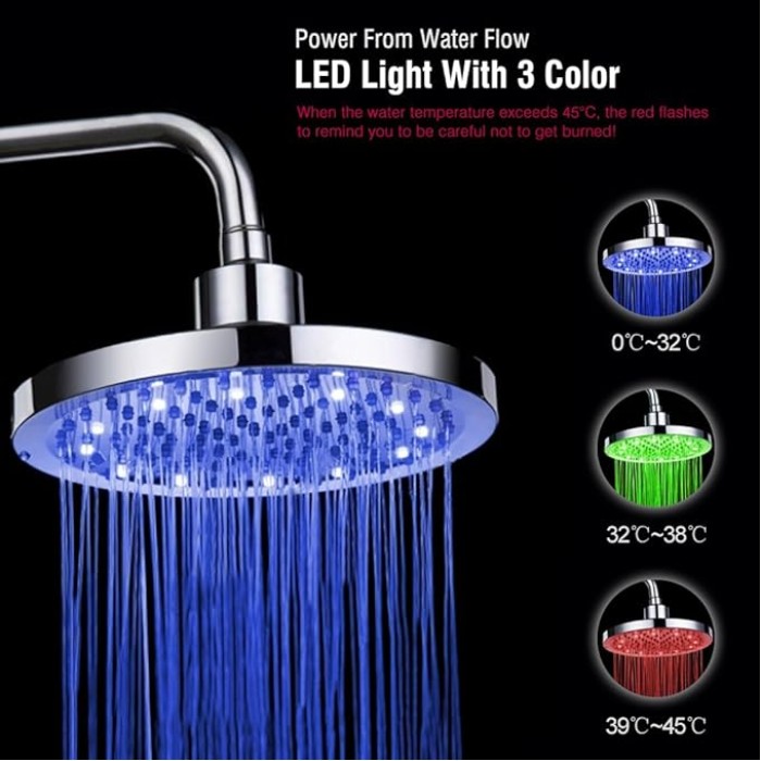 8" Round Rain Shower Head,Stainless Steel LED Chrome Face Shower Head RGB 3 color Changing Shower Head Top Spray