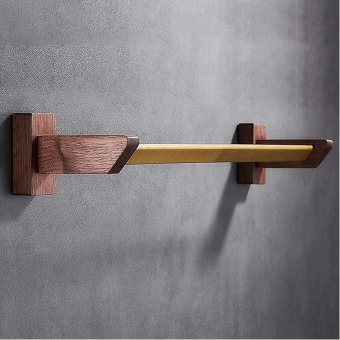 Bathroom Walnut Towel Rail Bathroom Towel Rack Self Adhesive Wall-Mounted Towel Holder Bathroom Balcony Towel Clothes Shelf Hanger Tower Hanger/60Cm