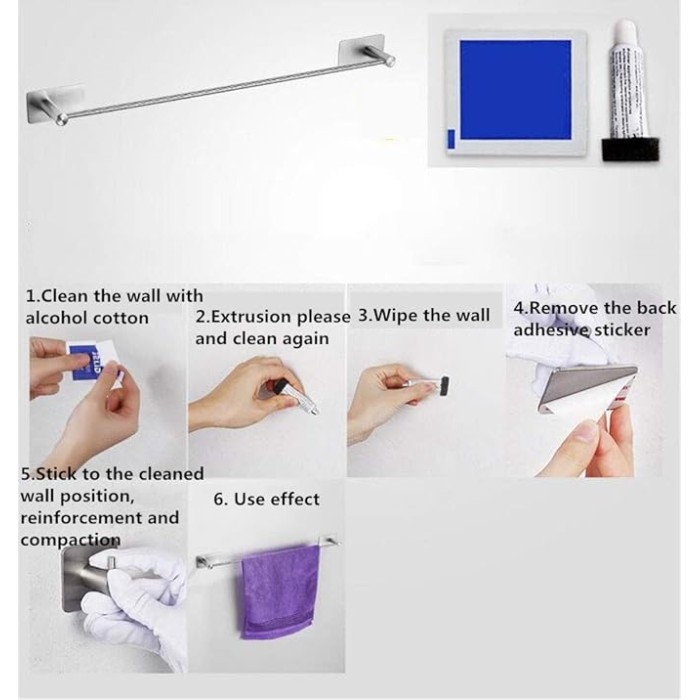 Self Adhesive Brushed Towel Bar,Single Pole Rust Corrosion Resistant Towel Rack,Wall Mounted for Bathroom Kitchen Office/a/61Cm(24Inch)