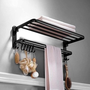 Black Bathroom Decorative Towel Rack self-Adhesive, Retro Double Towel Rack Storage Rack Wall- Mounted with 5 Hooks (Size : 50cm)