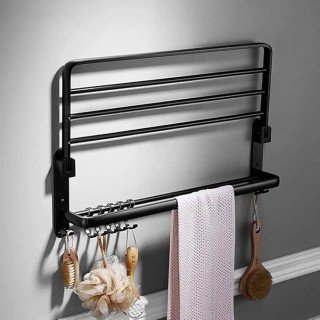 Black Bathroom Decorative Towel Rack self-Adhesive, Retro Double Towel Rack Storage Rack Wall- Mounted with 5 Hooks (Size : 50cm)