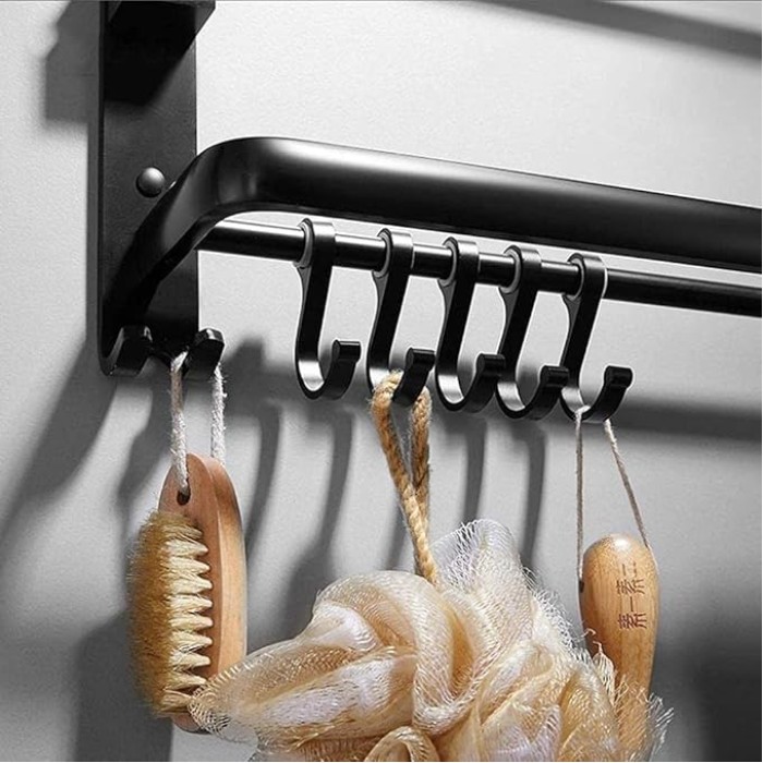 Black Bathroom Decorative Towel Rack self-Adhesive, Retro Double Towel Rack Storage Rack Wall- Mounted with 5 Hooks (Size : 40cm)