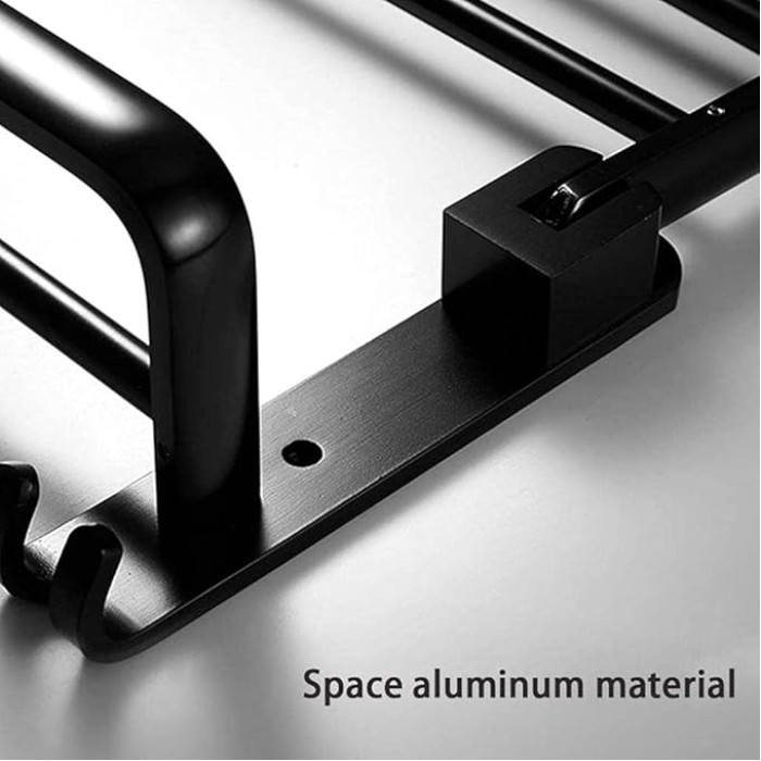 Black Bathroom Decorative Towel Rack self-Adhesive, Retro Double Towel Rack Storage Rack Wall- Mounted with 5 Hooks (Size : 40cm)