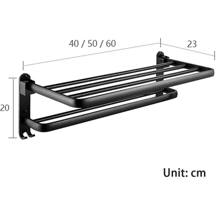 Black Bathroom Decorative Towel Rack self-Adhesive, Retro Double Towel Rack Storage Rack Wall- Mounted with 5 Hooks (Size : 40cm)