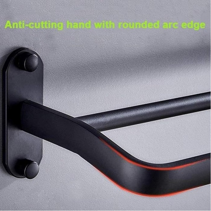 Bathroom Rack Towel Rack with 2 Wall- Mounted Towel Racks, 24 inches, Matte Black Finish, 8 kg Maximum self-Adhesive