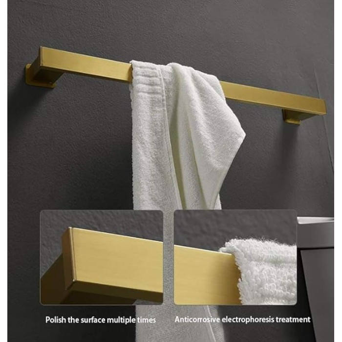 Towel Rack,Self-Adhesive or Screw Fixing,Space Aluminum Brushed Golden Towel Rack,Polished Surface Treatment,Household Wall-Mounted Bathroom Towel Rack/60Cm