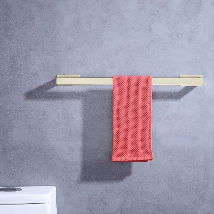 Brushed Gold Bath Towel Bars 24-Inch Self-Adhesive Towel Bar for Bathroom Wall Mounted and No Drilling Towel Rack, Sticky on Bathroom Towel Holder Stainless Steel 2 Pack, GM-A8310BG-L6P2
