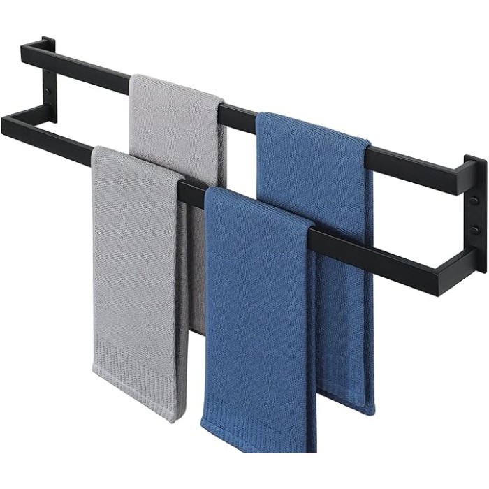 Double Towel Bar 32", SUS304 Stainless Steel Towel Racks for Bathroom Wall Mounted, Space Saving Bathroom Towel Holder, Long Towel Hanger, Matte Black