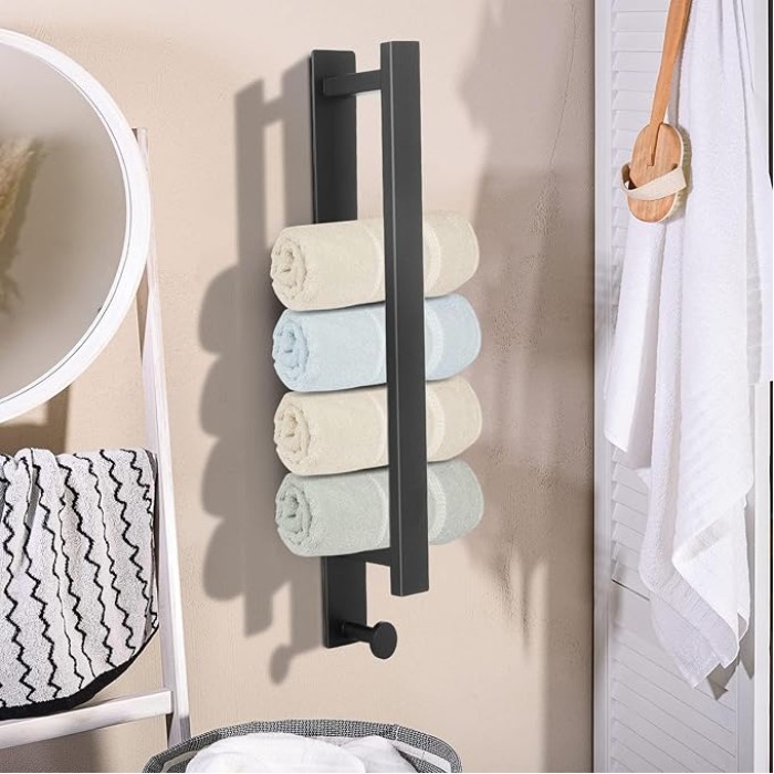 Hand Towel Bar Self Adhesive,Thicken SUS304 Stainless Steel Bathroom Towel Holder, Towel Rod for Bathroom Heavy Duty Wall Mounted Towel Rack Hanger (15.7IN, Black)(Size:40cm,Color:Black)