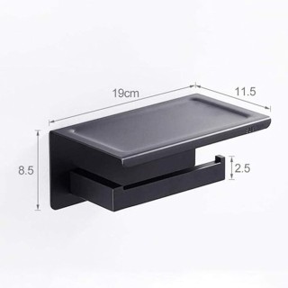 Black Toilet Paper Holder Adhesive, Toilet Paper Holder with Shelf, Adhesive no Drill Wall Mounted
