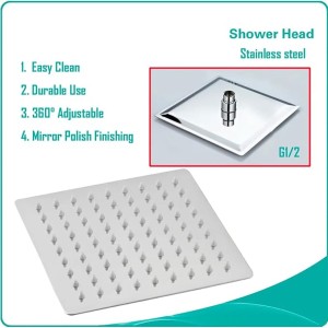 8'' High Flow Rain Shower Head - Stainless Steel Square Rainfall Showerhead with High Pressure Design for Low Water Flow - Chrome Finish