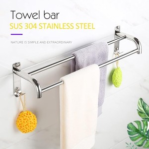 Modern Nordic Style Towel Bar with Hooks 40Cm Long Wall Mounted Bathroom and Kitchen Towel Rack Sus304 Stainless Steel Double Towel Holder Polished Finish Space Saving Design,One Color40Cm