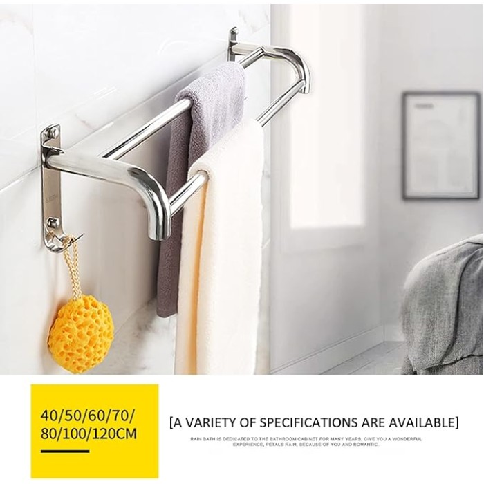 Modern Nordic Style Towel Bar with Hooks 40Cm Long Wall Mounted Bathroom and Kitchen Towel Rack Sus304 Stainless Steel Double Towel Holder Polished Finish Space Saving Design,One Color40Cm