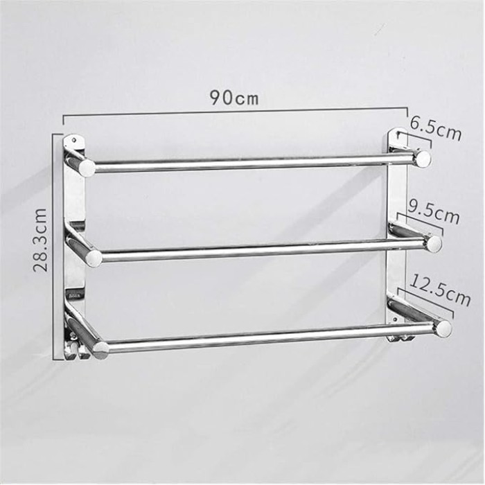 Wall Mounted Shelf with Self Adhesive Towel Bar for Kitchen Bathroom 70 cm/3 Rods