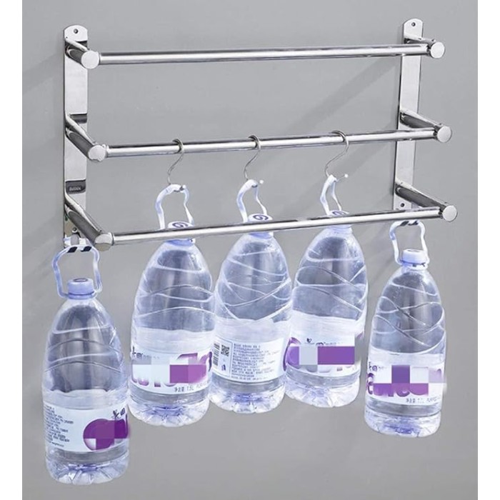 Wall Mounted Shelf with Self Adhesive Towel Bar for Kitchen Bathroom 70 cm/3 Rods