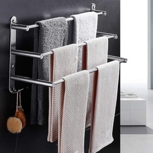 3-Tier Bath Towel Rack with Hooks Towel Rail Wall Mounted SUS304 Stainless Steel Towel Storage Bathroom Towel Rails Self Adhesive Bath Towel Rail50CM (60cm)