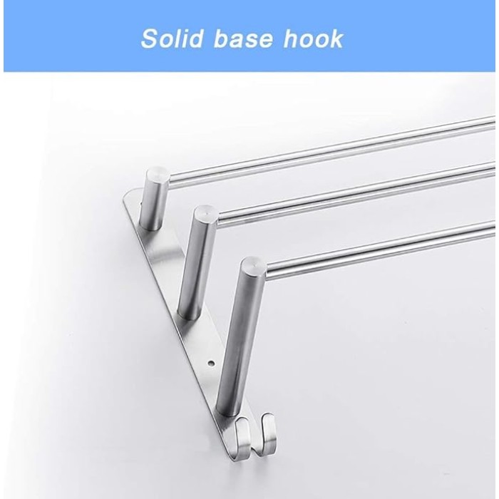 3-Tier Bath Towel Rack with Hooks Towel Rail Wall Mounted SUS304 Stainless Steel Towel Storage Bathroom Towel Rails Self Adhesive Bath Towel Rail50CM (60cm)