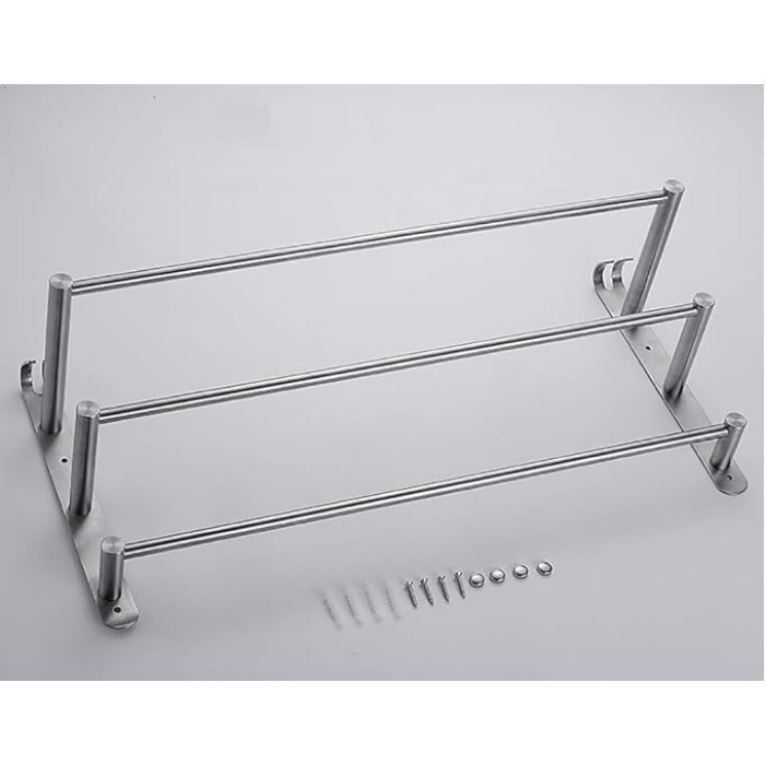 3-Tier Bath Towel Rack with Hooks Towel Rail Wall Mounted SUS304 Stainless Steel Towel Storage Bathroom Towel Rails Self Adhesive Bath Towel Rail50CM (60cm)