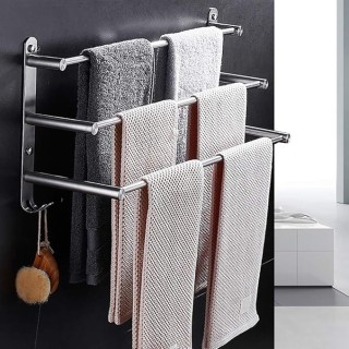 3-Tier Bath Towel Rack with Hooks Towel Rail Wall Mounted SUS304 Stainless Steel Towel Storage Bathroom Towel Rails Self Adhesive Bath Towel Rail40CM (50cm)