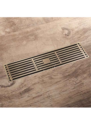 12 Inch Rectangular Linear Shower Drain Bath Floor with Brick Pattern Grate, Brushed Brass Bathroom Floor Drain, Shower Floor Drain Includes Hair Strainer
