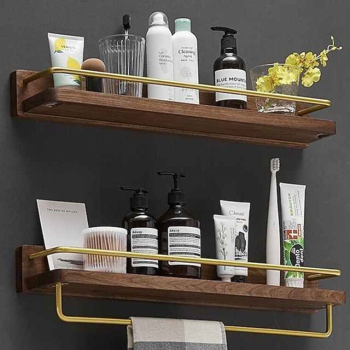 Black Walnut Bathroom Rack Free Punching Wall Hanging Storage Rack Toilet Toilet Vanity Makeup Rack